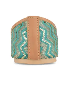 DESI COLOUR Women Sea Green Embellished Ethnic Mojaris with Embroidered Flats