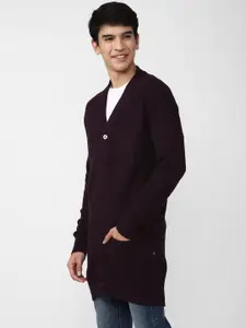 FOREVER 21 Men Brown Striped Longline Cardigan