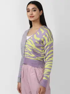FOREVER 21 Women Purple & Yellow Printed Cardigan Sweater