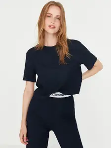 Trendyol Women Solid Navy Blue & White Night suit