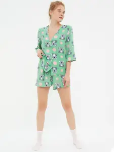 Trendyol Women Green & Grey Printed Night suit