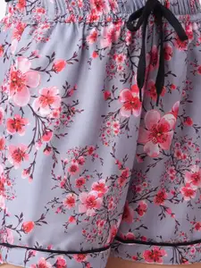 FashionRack Women Grey & Black Pack Of 2 Printed Lounge Shorts