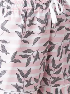 FashionRack Women Set Of 2 Grey & Pink Printed Cotton Lounge Shorts
