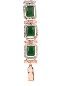 Saraf RS Jewellery Women Rose Gold & Green Brass American Diamond Handcrafted Rose Gold-Plated Link Bracelet