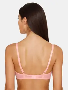 Zivame Women Pink Printed Lightly Padded Underwired Seamless T Shirt Bra