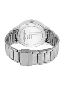 LOREM Men Silver-Toned Printed Dial & Silver Toned Stainless Steel Bracelet Style Straps Analogue Watch