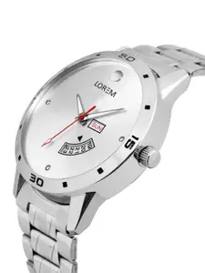 LOREM Men Silver Toned Dial and Stainless Steel Bracelet Style Straps Analogue Watch