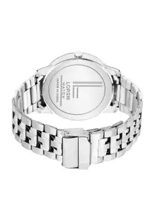 LOREM Men Blue Printed Dial & Silver Toned Stainless Steel Bracelet Style Straps Analogue Multi Function Watch