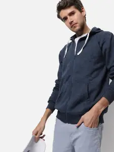 Campus Sutra Men Blue Hooded Solid Sweatshirt