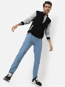 Campus Sutra Men Black Windcheater Outdoor Varsity Jacket