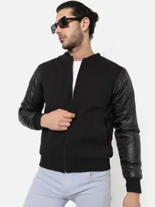 Campus Sutra Men Solid Black Windcheater Outdoor Puffer Jacket