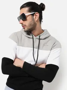 Campus Sutra Men Grey and Black  Colourblocked Hooded Sweatshirt