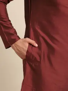 KISAH Men Maroon & Black Embroidered Detail Kurta with Churidar