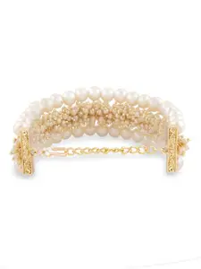 Zaveri Pearls Women Gold-Toned & White Pearls Antique Gold-Plated Wraparound Bracelet