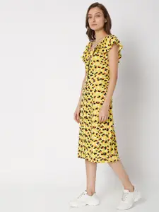 Vero Moda Yellow A-Line Midi Dress