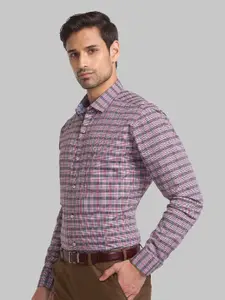 Raymond Men Grey & Red Checked Pure Cotton Formal Shirts
