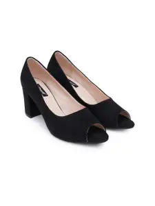 Sherrif Shoes Black Suede Party Block Peep Toes