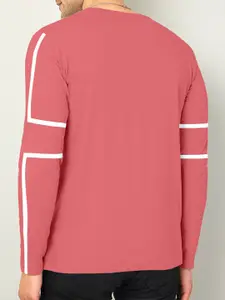 AUSK Men Peach-Coloured & White Striped T-shirt