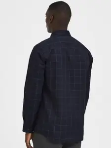 SELECTED Men Blue Slim Fit Grid Tattersall Checks Checked Casual Shirt