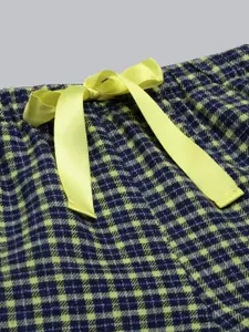 Enamor Women Navy Blue & Yellow Checked Night suit