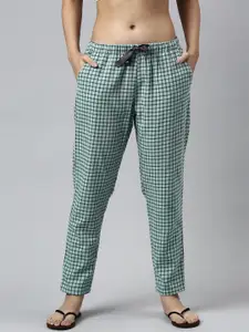 Enamor Women Green & White Checked Night suit