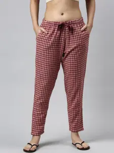 Enamor Women Maroon & White Checked Night suit