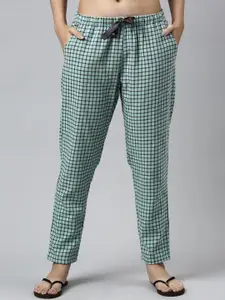 Enamor Women Blue & Black Checked Night suit