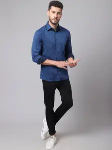 Cantabil Men Blue Printed Cotton Casual Shirt