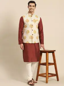 KISAH Men Maroon Kurta with Churidar & Nehru Jacket