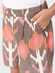 Fabindia Girls Pink & Brown Pure Cotton Top with Shorts