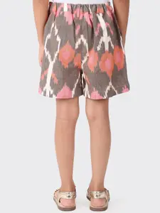 Fabindia Girls Pink & Grey Pure Cotton Top with Shorts