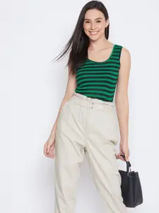 Q-rious Women Green & Black Striped Top