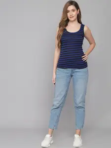 Q-rious Women Blue & Black Striped Top