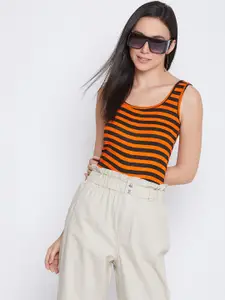 Q-rious Women Orange & Black Striped Top