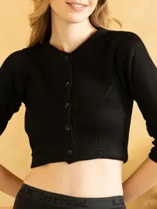 Lux Cottswool Women Black Solid Slim-Fit Cotton Thermal Top
