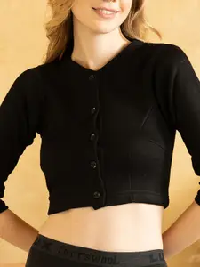 Lux Cottswool Women Black Solid Slim-Fit Cotton Thermal Top