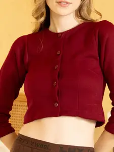 Lux Cottswool Women Maroon Thermal Crop Top