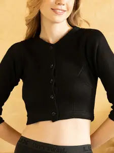 Lux Cottswool Women Black Solid Slim-Fit Cotton Thermal Top