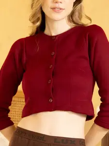 Lux Cottswool Women Maroon Crop Thermal Top