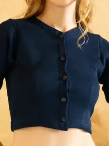 Lux Cottswool Women Blue Solid Slim-Fit Cotton Thermal Crop Top