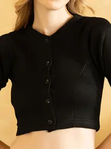 Lux Cottswool Women Black Solid Slim-Fit Cotton Thermal Top