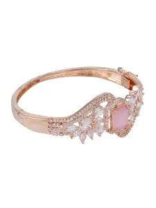 Bhana Fashion Women Gold-Toned & Pink Brass American Diamond Gold-Plated Bangle-Style Bracelet