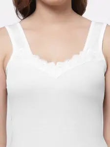 Floret Women Pack of 3 White Solid Cotton Non-Padded Camisoles