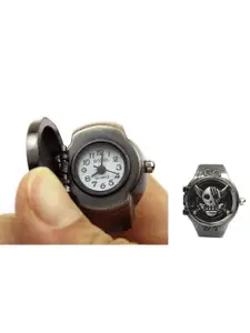 Yellow Chimes Men Black Dial Analog Watch Stretchable Finger Ring