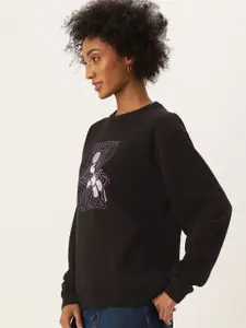 Kook N Keech Disney Women Black Graphic Printed Pure Cotton Sweatshirt