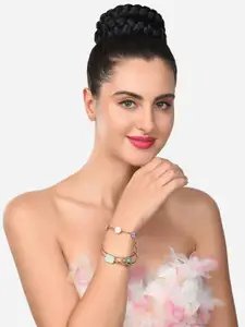 Zaveri Pearls Women Pack Of 3 Gold-Toned & Blue Enamelled Gold-Plated Cuff Bracelet