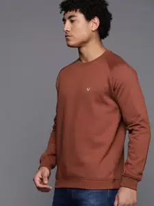 Allen Solly Men Rust Brown Solid Raglan Sleeves Sweatshirt