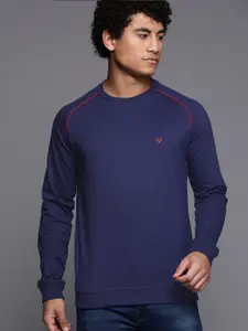 Allen Solly Men Navy Blue Solid Raglan Sleeves Sweatshirt