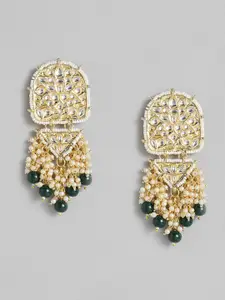 Peora Green & Gold-Plated Teardrop Shaped Drop Earrings