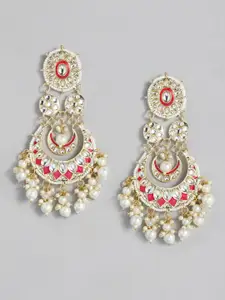 Peora Pink & Gold-Plated Kundan and Pearl Dangle Drop Earrings